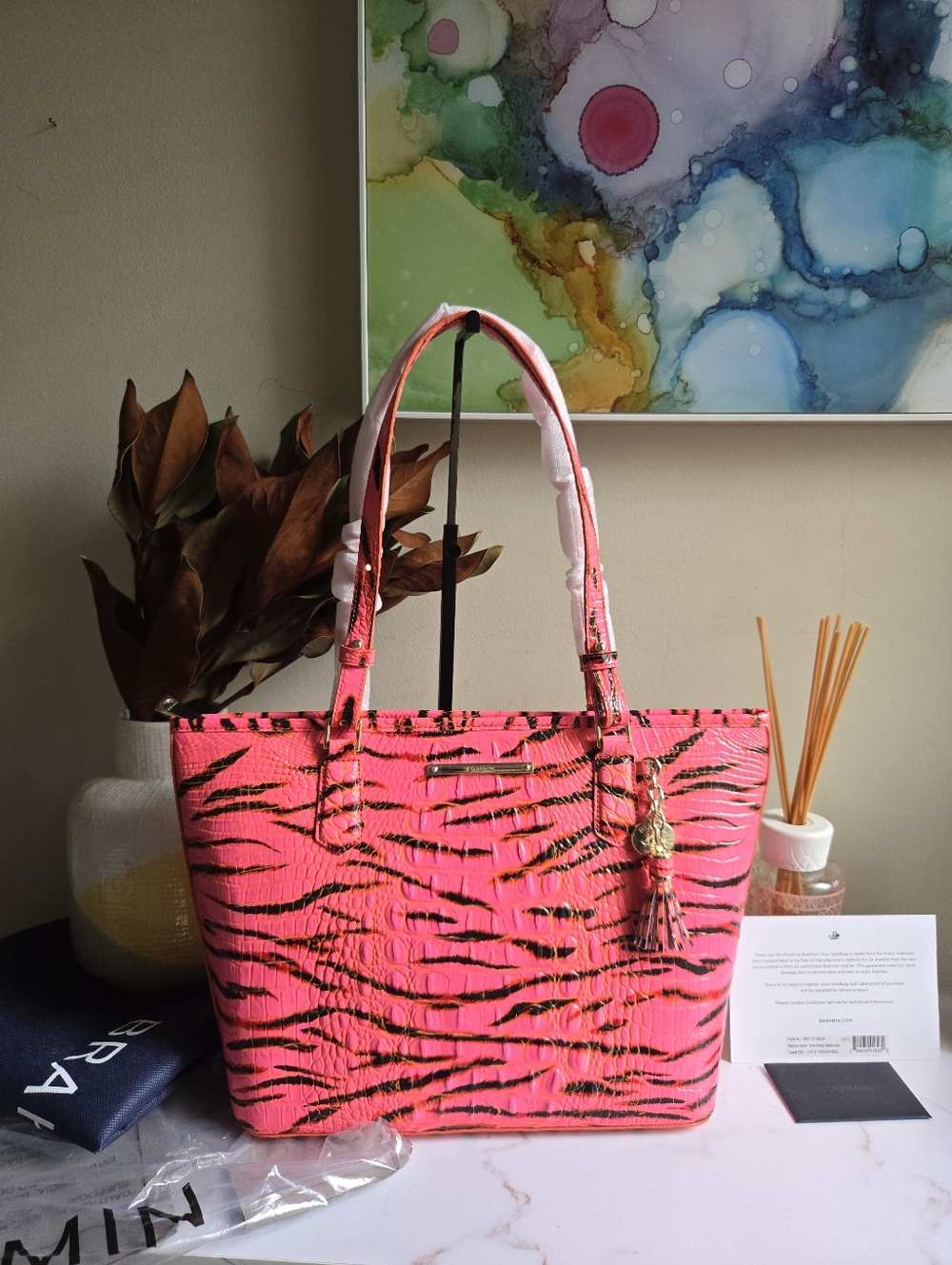 NWT Brahmin Medium Asher Pink Feline Melbourne Colorway Tote Bag
